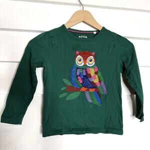 Mini Boden Owl Applique Green Girls Long Sleeve Shirt 6-7 Years